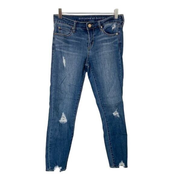 Articles Of Society Suzy Cropped Jeans Medium Blue Distressed - Picture 5 of 5